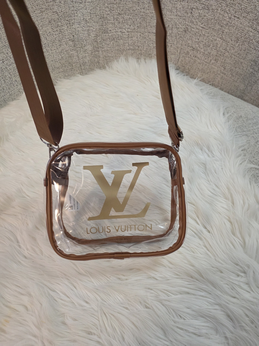 Clear Brown Trim Crossbody Bag Stadium Bag - Picture 10 of 11
